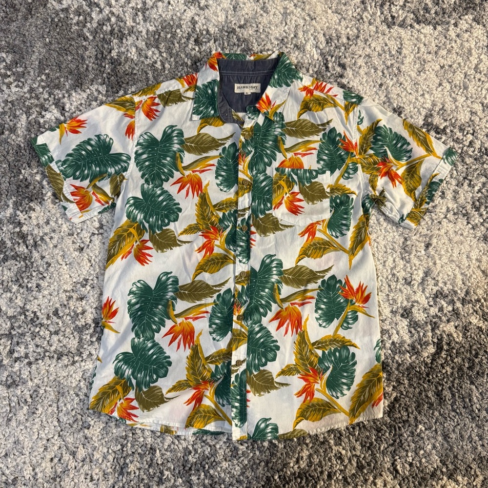 Hawks Bay, Men’s Tropical Print Hawaiian Design Short Sleeve Button Down Shirt